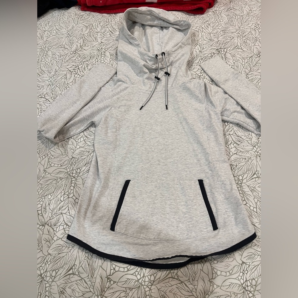 Athleta Light Gray Heathered Hoodie with Subtle Trim
